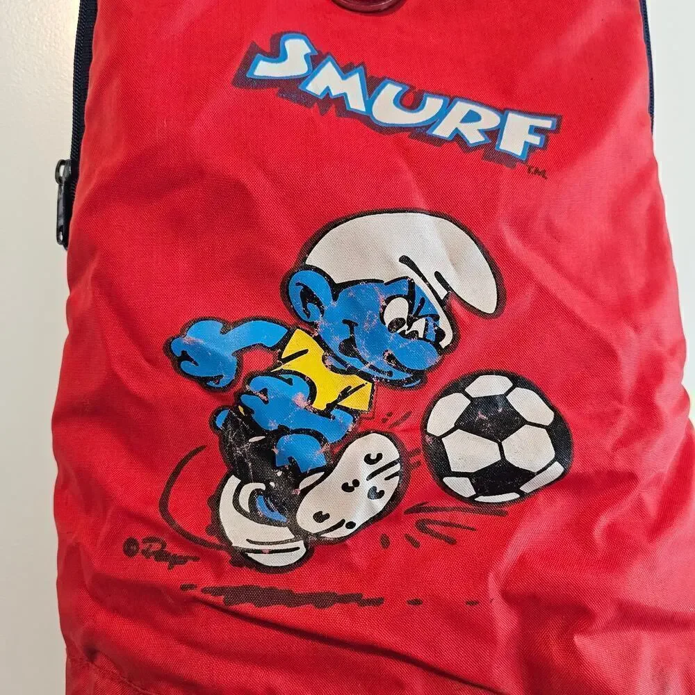 Vintage Smurfs Backpack 1980 Red Soccer Reflector Collectible Retro Cartoon 19